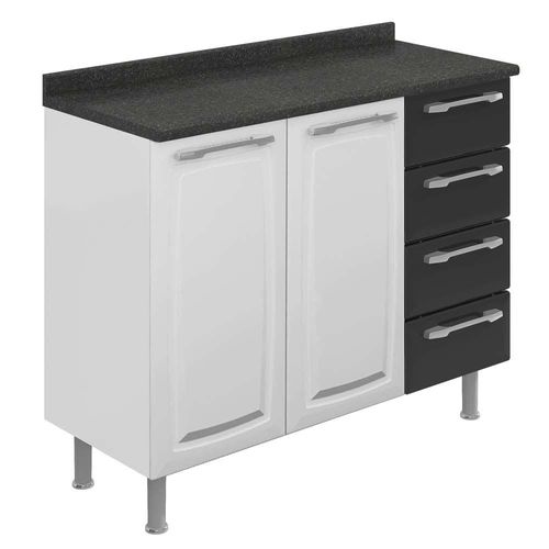 Gabinete Itatiaia Diamante com 2 Portas, 4 Gavetas e 1 Prateleira - 105cm de largura Branco/Preto