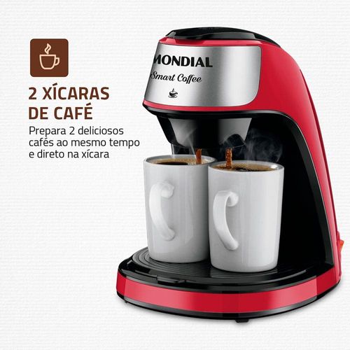 Cafeteira Elétrica Mondial Smart Coffee C-42 com 2 Xícaras - Vermelha 110v