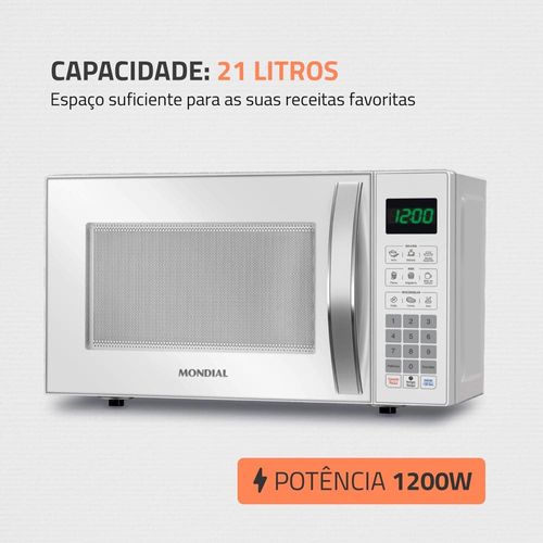 Micro-ondas Mondial MO-01-21-W com Função Tira Odor e Manter Aquecido Branco - 21L 220V