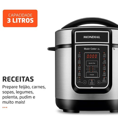 Panela Elétrica de Pressão Mondial Digital Master Cooker PE-40 3L - Preta/Inox 110V