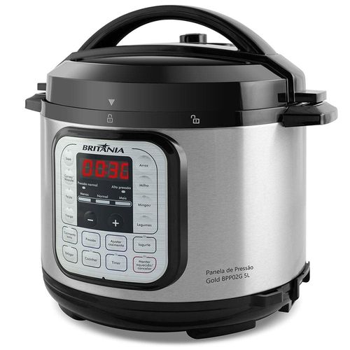 Panela Elétrica de Pressão Britânia BPP02G com Revestimento Gold 5L – Preta/Inox 110V