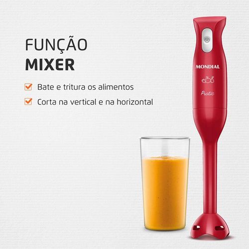 Mixer Mondial Pratic M-15-R 2 em 1 com Copo Medidor Vermelho – 200 W 220V