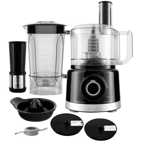 Multiprocessador de Alimentos Philco Turbo 5 em 1 PMP1500P com 2 Velocidades 1000 W - Preto 110v