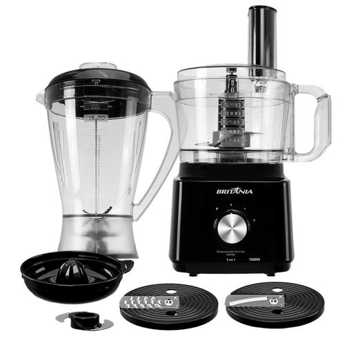 Multiprocessador de Alimentos Britânia Turbo 5 em 1 BMP900P com 2 Velocidades + Pulsar 1000 W - Preto 110v