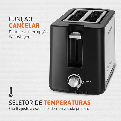 Torradeira Smart Toast Mondial T-13 com 6 opções de tostagem – Preto/Inox 220V