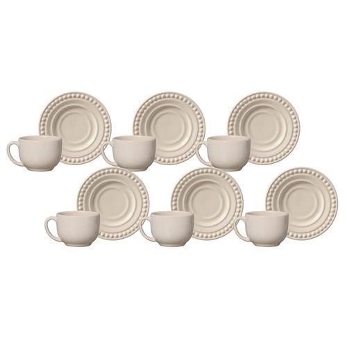 Conjunto de Xícaras para Chá Porto Brasil Atenas com Pires em Faiança Feldspática 161ml - 6 Peças