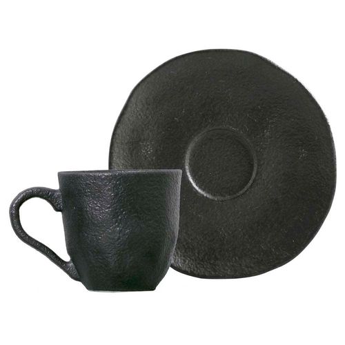 Conjunto com 6 Xícaras e Pires para Café Porto Brasil Carbon em Stoneware Preto - 120 ml