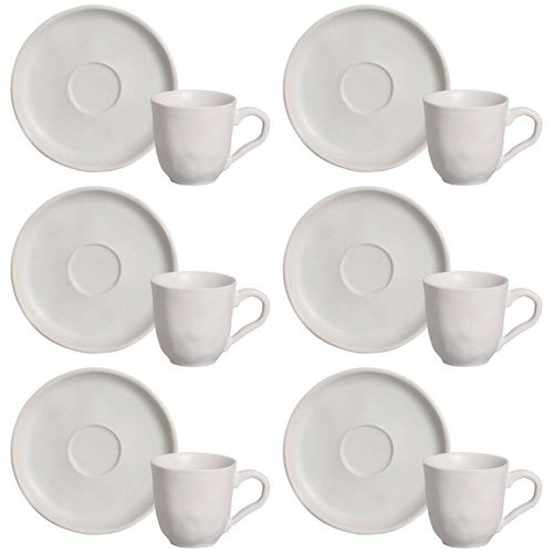 Conjunto com 6 Xícaras e Pires para Café Porto Brasil Bio Vit em Stoneware Cinza - 120 ml
