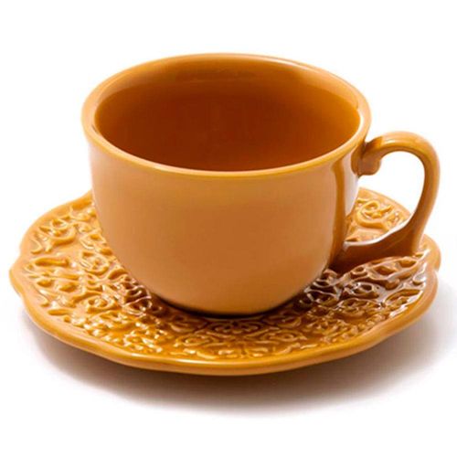 Conjunto com 6 Xícaras e Pires para Chá Porto Brasil Marrakech Especiarias: Curry em Cerâmica Feldspática - 260 ml