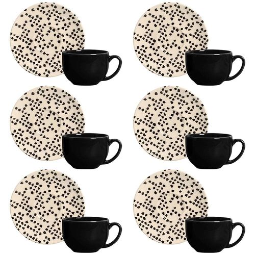 Conjunto com 6 Xícaras e Pires para Chá Porto Brasil Platinum Coup Grano em Cerâmica Feldspática - 260 ml