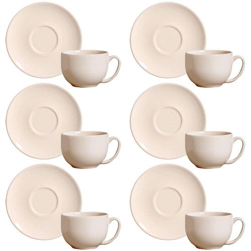 Conjunto com 6 Xícaras e Pires para Chá Porto Brasil Coup em Cerâmica Feldspática Cru - 260ml