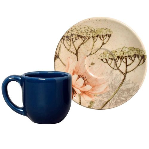 Conjunto com 6 Xícaras e Pires para Café Porto Brasil Coup Bloemen em Cerâmica Feldspática Off-White - 112ml