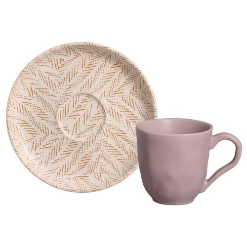 Conjunto com 6 Xícaras e Pires para Café Porto Brasil Bio Luar em Stoneware Cinza - 120 ml