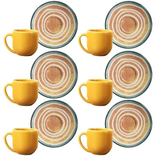 Conjunto com 6 Xícaras e Pires para Café Porto Brasil Coup Siracusa em Cerâmica Feldspática Off-White - 112ml