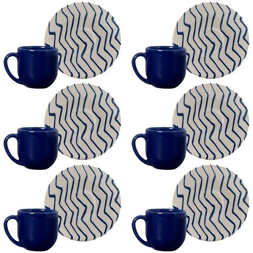 Conjunto com 6 Xícaras e Pires para Café Porto Brasil Coup Al Mare em Cerâmica Feldspática Off-White - 112ml