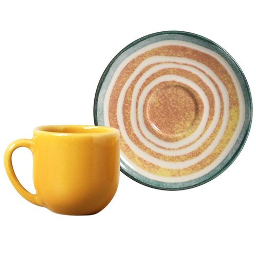 Conjunto com 6 Xícaras e Pires para Café Porto Brasil Coup Siracusa em Cerâmica Feldspática Off-White - 112ml