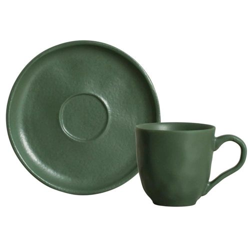 Conjunto com 6 Xícaras e Pires para Café Porto Brasil Bio Leaf em Stoneware Verde - 120 ml