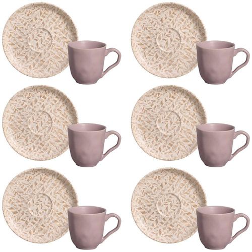 Conjunto com 6 Xícaras e Pires para Café Porto Brasil Bio Luar em Stoneware Cinza - 120 ml