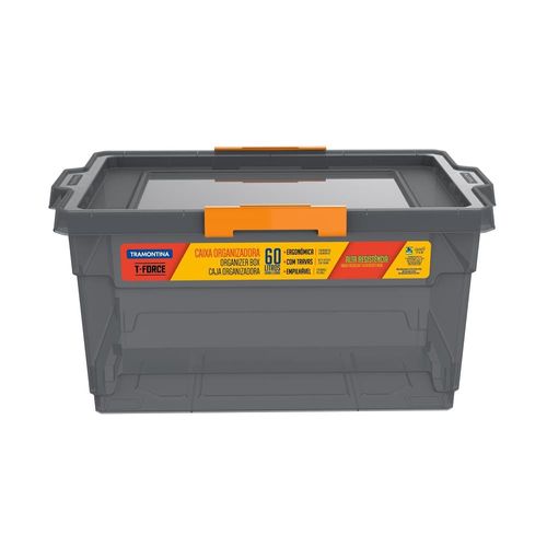 Caixa Organizadora Tramontina com Tampa 92555012 60L - Fumê