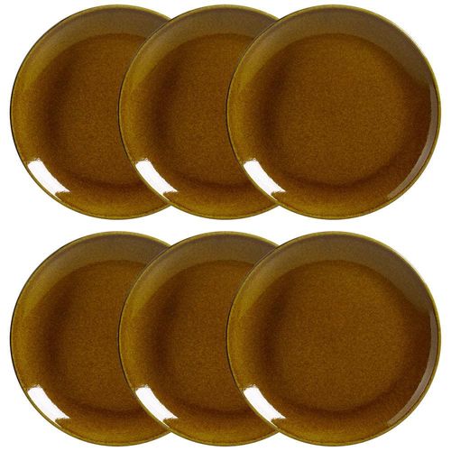 Conjunto com 6 Pratos de Sobremesa Porto Brasil Coup Âmbar em Stoneware 19,4cm – Amarelo