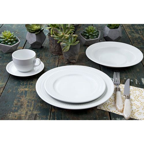 Conjunto de Pratos de Sobremesa Germer Chevron em Porcelana 20,5 cm – 6 Peças