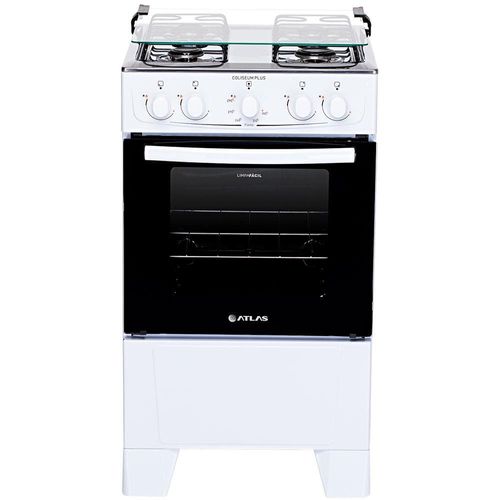 Fogão Atlas 4 Bocas Coliseum Plus com Mesa de Inox, Forno com Amplo Visor e Acendimento Manual – Branco