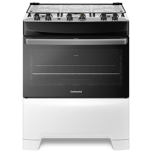 Fogão Continental 5 Bocas FC5IB com Mesa de Inox, Tecnologia Top Limpa Fácil e Acendimento Automático – Branco