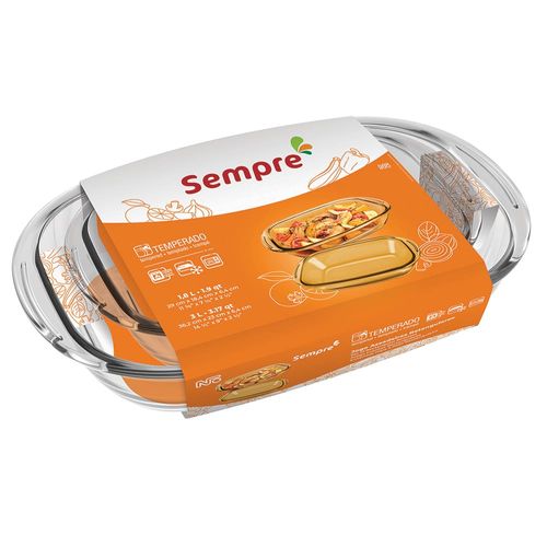 Conjunto de Assadeiras Retangulares Sempre em Vidro Temperado - 2 Peças