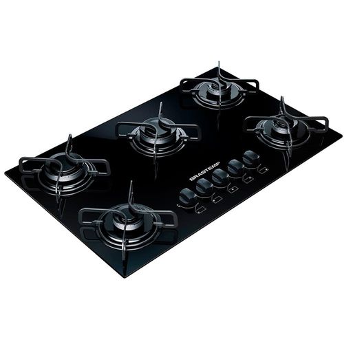 Cooktop a Gás Brastemp BDD75AE 5 Bocas com Vidro Temperado Preto e Acendimento Automático Encaixe Perfeito Bivolt - Preto