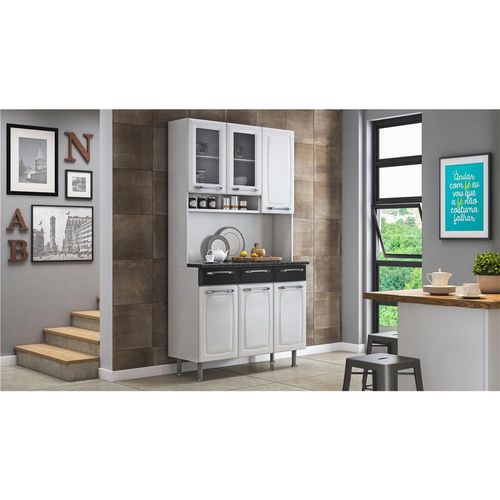 Cozinha Compacta Itatiaia Prisma com 6 Portas e 3 Gavetas - 105cm de largura Branco/Preto