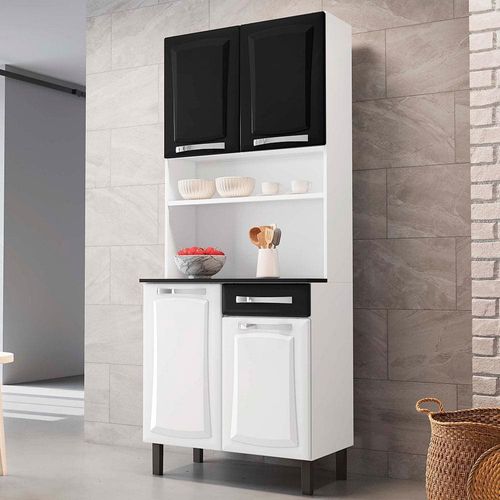 Cozinha Compacta Itatiaia Pratika com 4 Portas, 1 Gaveta e 5 Prateleiras - 80cm de largura Branco/Preto