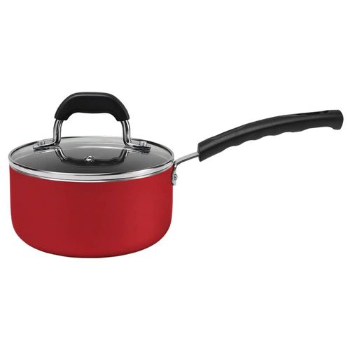 Panela Brinox Saffron em Alumínio com Revestimento Interno Antiaderente Pro-Flon e Tampa de Vidro com Saída de Vapor 20 cm – Vermelha