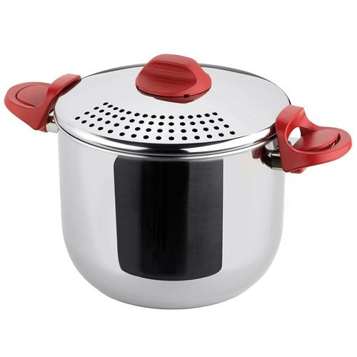 Espagueteira Forma Vivace em Aço Inox e Tampa com Trava 22 cm - Inox/Vermelho