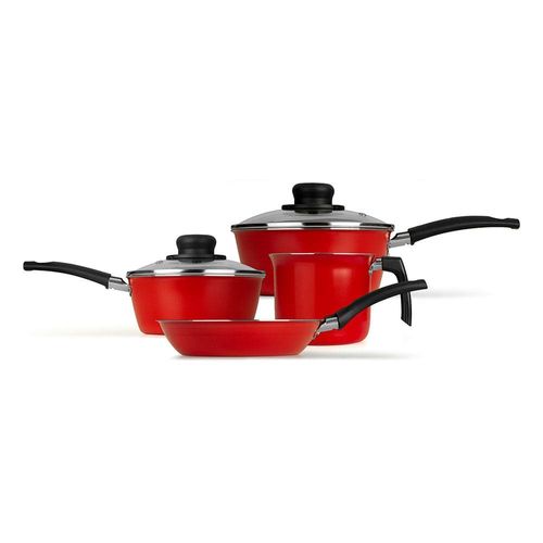 Conjunto de Panelas 4 Peças Multiflon Essencial com Revestimento Antiaderente Ultra7 e Tampas de Vidro - Vermelho