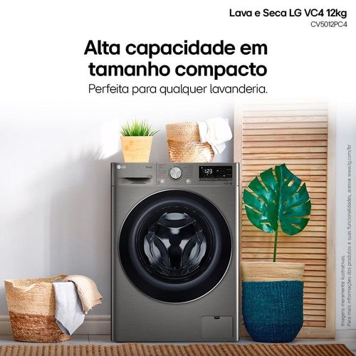 Lava e Seca LG 12Kg/7Kg Smart VC4 com Inteligência Artificial AI DD™ CV5012PC4 - Inox 220V