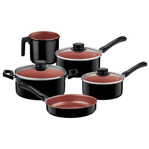 Conjunto de Panelas 5 Peças Tramontina Caribe com Revestimento Interno Antiaderente Starflon Max, Tampas de Vidro e Cabos em Baquelite – Preto