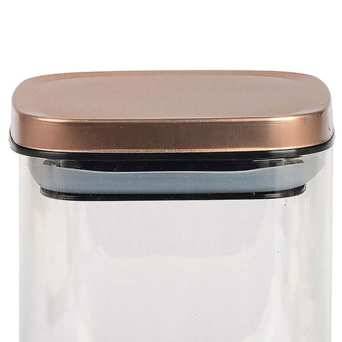 Porta Mantimentos Quadrado Dynasty em Vidro Borossilicato com Tampa de Metal Cobre – 800 ml
