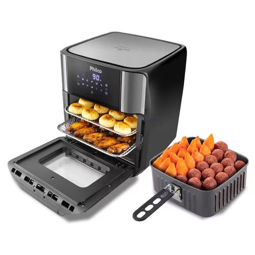 Fritadeira Elétrica Sem Óleo Air Fry Philco Oven PFR2200P 12L – Preta + Liquidificador Philco PH900 1200W com 12 Velocidades - Preto 220V