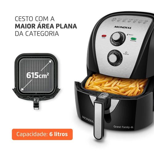 Fritadeira Elétrica Sem Óleo Air Fryer Mondial AFN-60 6L - Preta/Inox 110V