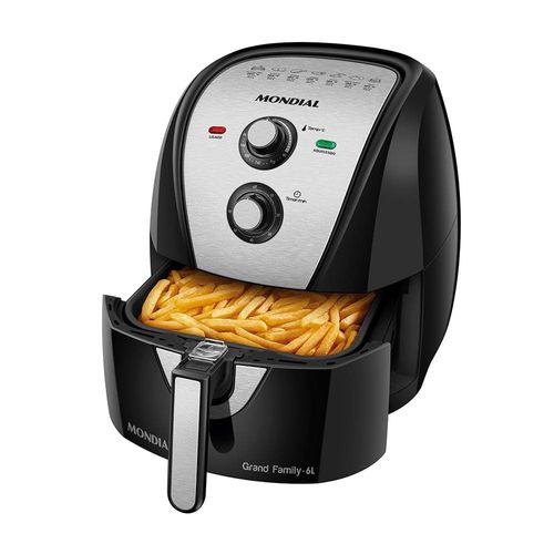 Fritadeira Elétrica Sem Óleo Air Fryer Mondial AFN-60 6L - Preta/Inox 110V