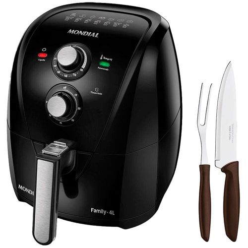 Fritadeira Elétrica Air Fryer Mondial Family AFN40FB 4L – Preta + Conjunto para Churrasco Tramontina - 2 Peças 220V