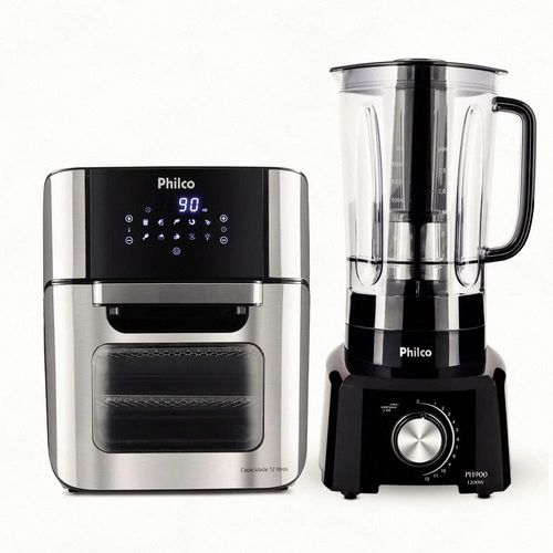 Fritadeira Elétrica Sem Óleo Air Fry Philco Oven PFR2200P 12L – Preta + Liquidificador Philco PH900 1200W com 12 Velocidades - Preto 220V