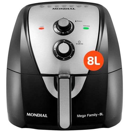 Fritadeira Elétrica Sem Óleo Air Fryer Mondial Mega Family AFN-80-BI 8L – Preta/Inox 110V