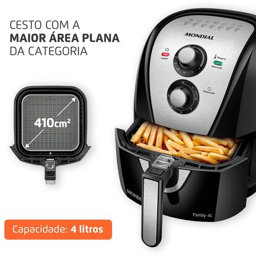 Fritadeira Elétrica Sem Óleo Air Fryer Mondial AFN40BI Family Inox 4L - Preta/Inox 110V