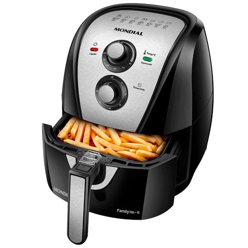 Fritadeira Elétrica Sem Óleo Air Fryer Mondial AFN40BI Family Inox 4L - Preta/Inox 110V