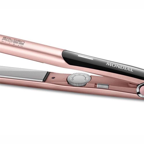 Chapinha | Prancha Mondial Golden Rose P20 Cerâmica 220°C com Emissão de Íons e Cabo Giratório Rosa - Bivolt