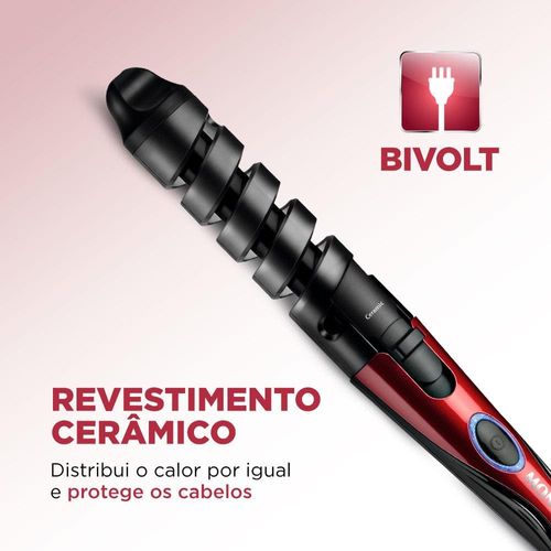 Modelador de Cachos Mondial Spiral Infinity EM-05 com Cabo Giratório Vermelho/Preto 200°C