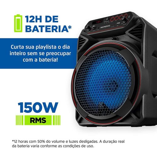 Caixa Amplificada Mondial CM-150 com Bluetooth, USB, Rádio FM e Função TWS - 150W