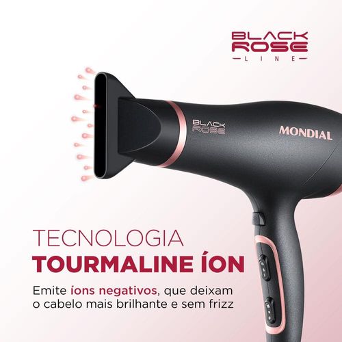 Secador de Cabelos Mondial Black Rose SC-37 Tourmaline Íon Motor DC Profissional 2000W Preto 220V