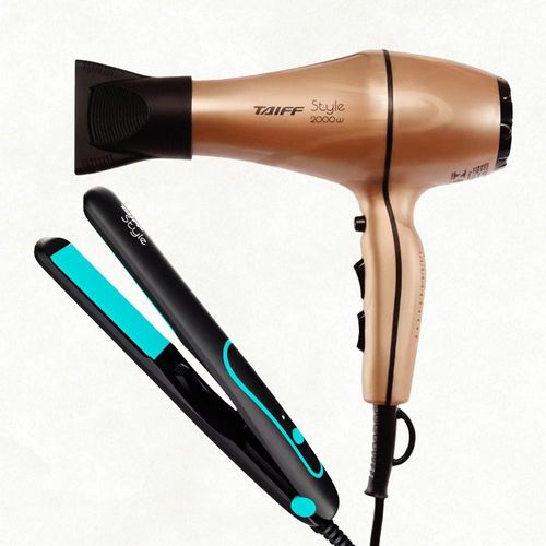 Secador de Cabelos Taiff Style Motor AC Profissional 2000W - Cobre + Chapinha | Prancha 210°C - Preto 110V